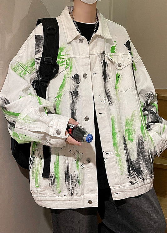 Loose White Tie Dye Button Denim Coat Fall Wa029