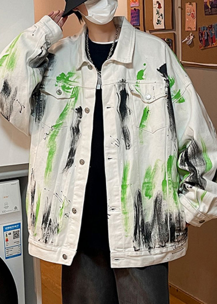 Loose White Tie Dye Button Denim Coat Fall Wa029