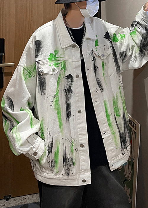 Loose White Tie Dye Button Denim Coat Fall Wa029