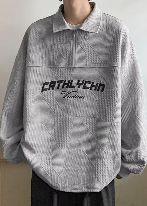 Cotton Tc034 Sweatshirts Loose Polo White Letter Zippered Spring