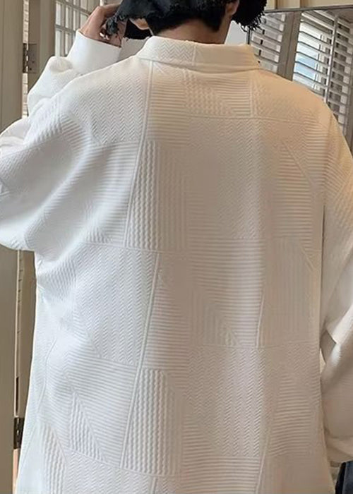 Cotton Tc034 Sweatshirts Loose Polo White Letter Zippered Spring