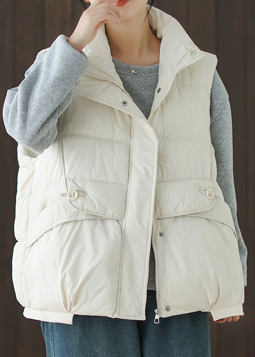 Loose White Zippered Pockets Duck Down Waistcoat Sleeveless Er023