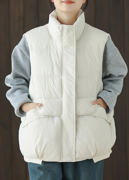 Loose White Zippered Pockets Duck Down Waistcoat Sleeveless Er023