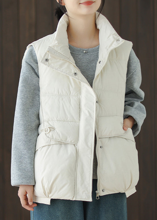 Loose White Zippered Pockets Duck Down Waistcoat Sleeveless Er023