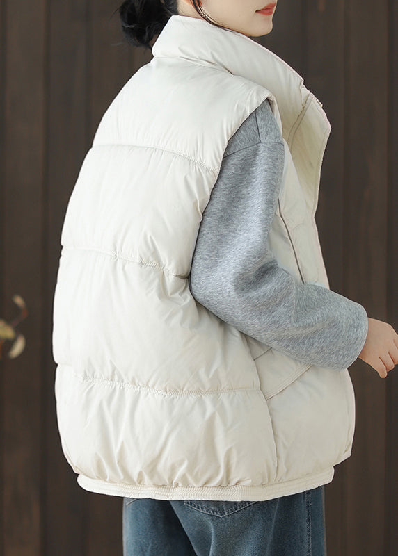 Loose White Zippered Pockets Duck Down Waistcoat Sleeveless Er023