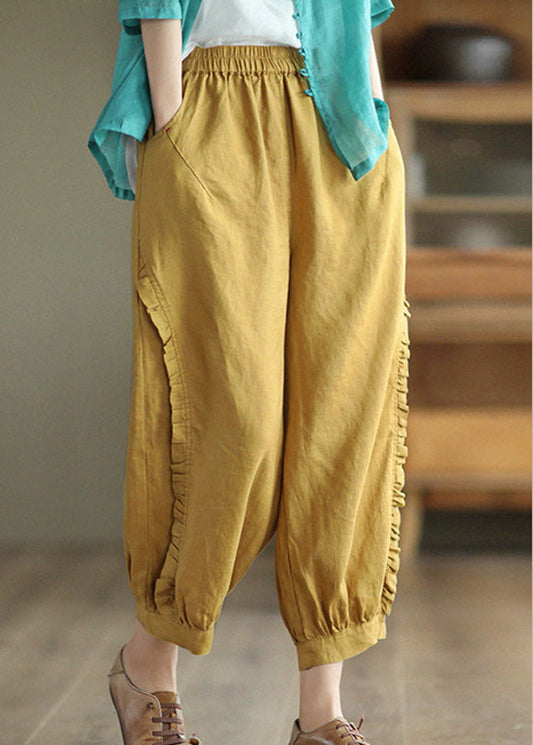 Loose Yellow Patchwork Lantern Pants Summer Tq1054