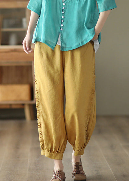 Loose Yellow Patchwork Lantern Pants Summer Tq1054