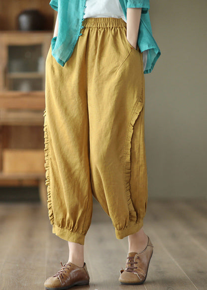 Loose Yellow Patchwork Lantern Pants Summer Tq1054