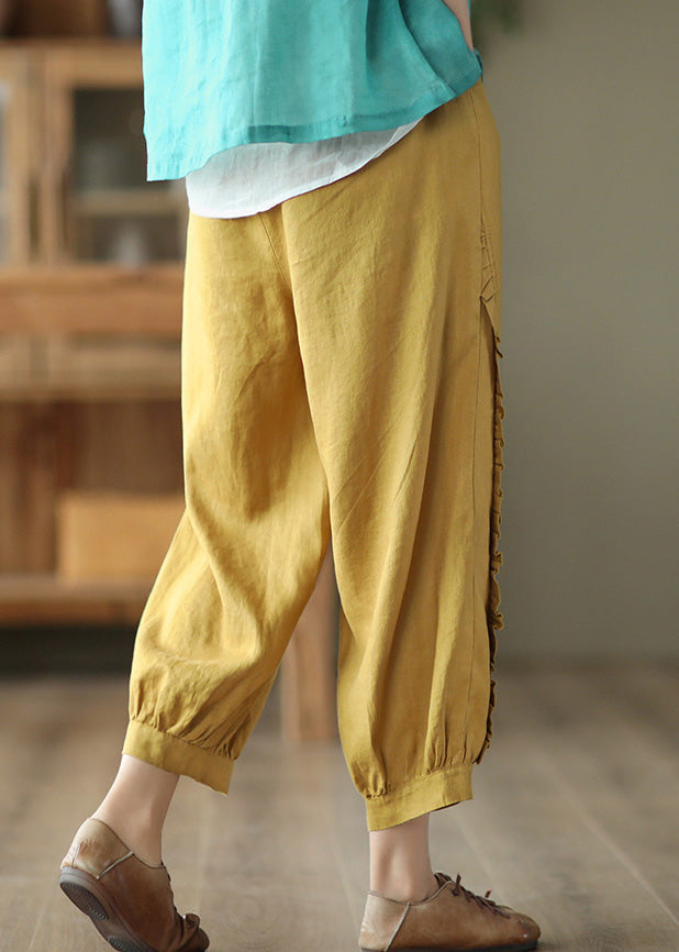 Loose Yellow Patchwork Lantern Pants Summer Tq1054