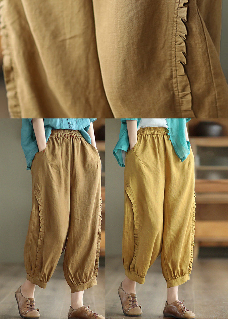 Loose Yellow Patchwork Lantern Pants Summer Tq1054