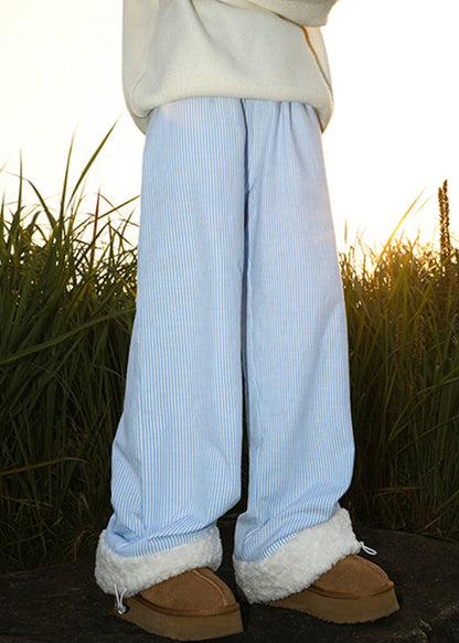 Loose Yellow Pockets Drawstring Warm Fleece Pants Winter Rm050
