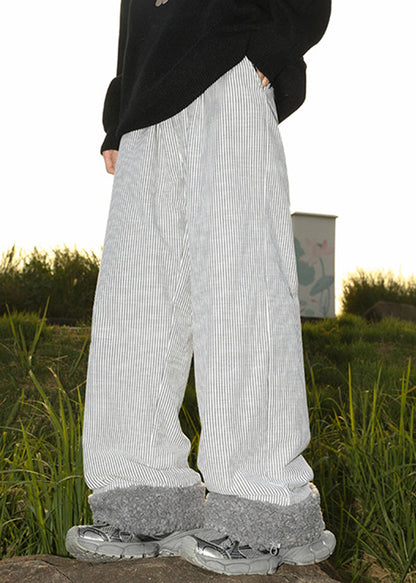 Loose Yellow Pockets Drawstring Warm Fleece Pants Winter Rm050