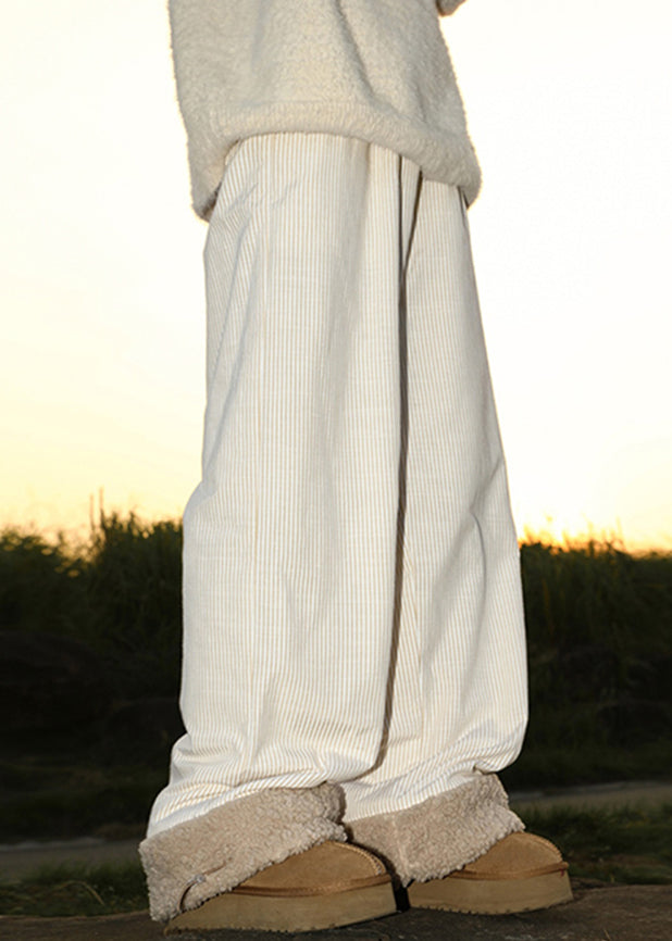 Loose Yellow Pockets Drawstring Warm Fleece Pants Winter Rm050