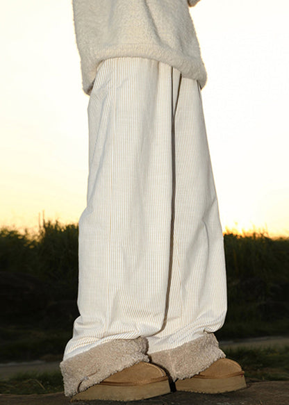 Loose Yellow Pockets Drawstring Warm Fleece Pants Winter Rm050