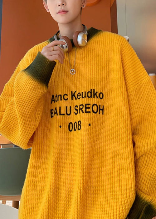Loose Yellow Tie Dye Letter Knit Sweaters Winter Rc026