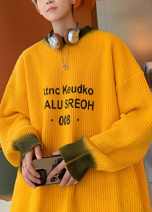 Loose Yellow Tie Dye Letter Knit Sweaters Winter Rc026