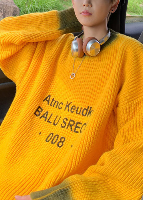 Loose Yellow Tie Dye Letter Knit Sweaters Winter Rc026