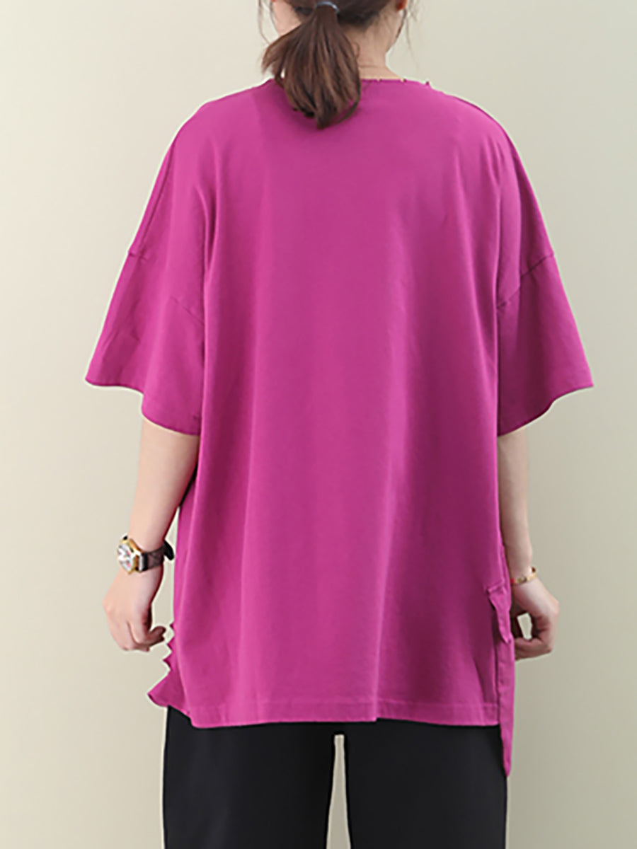 Loose Pure Color Hole Hem Summer T-shirt Aa1021