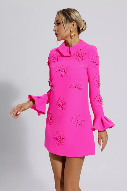 Lorelai Pink Jacquard Long Sleeve Mini Dress
