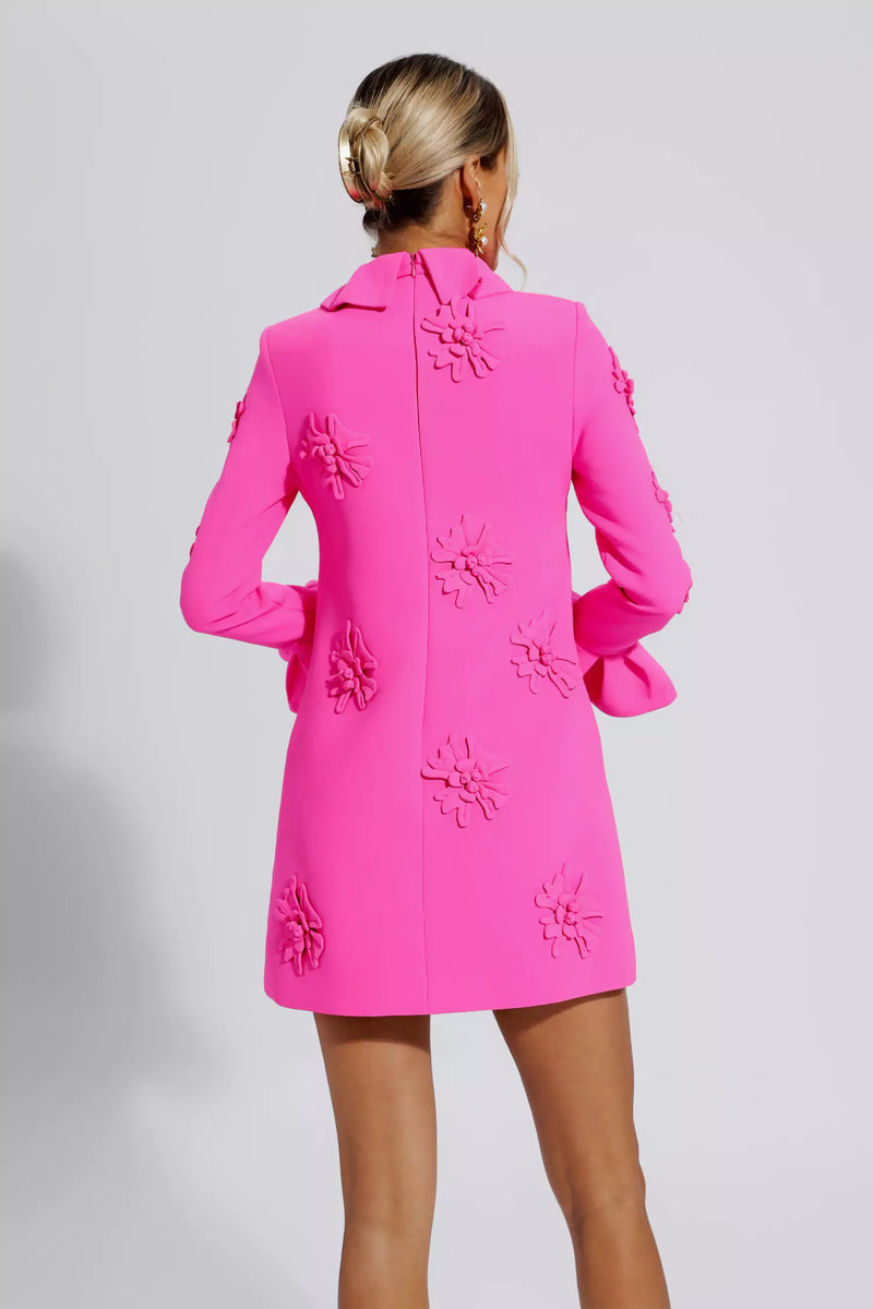 Lorelai Pink Jacquard Long Sleeve Mini Dress