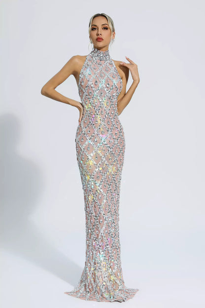 Louise Silver Diamond Maxi Dress