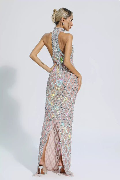 Louise Diamond Maxi Dress-silver
