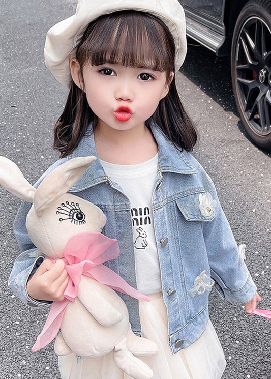 Blue Peter Pan Collar Patchwork Kids Denim Coat Fall Qv035