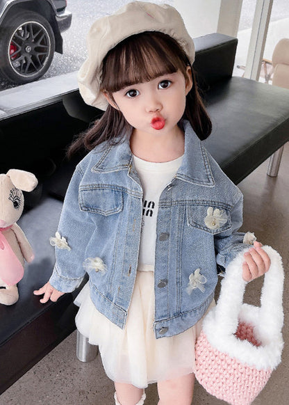 Blue Peter Pan Collar Patchwork Kids Denim Coat Fall Qv035