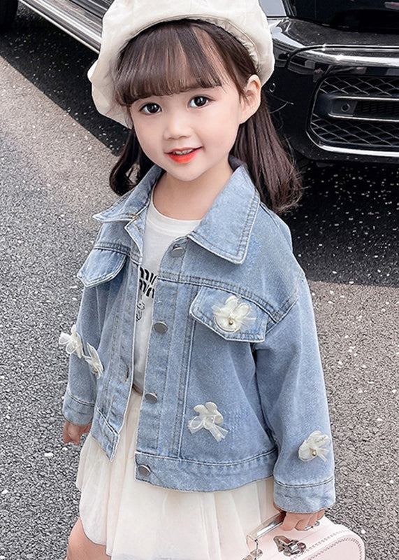 Blue Peter Pan Collar Patchwork Kids Denim Coat Fall Qv035