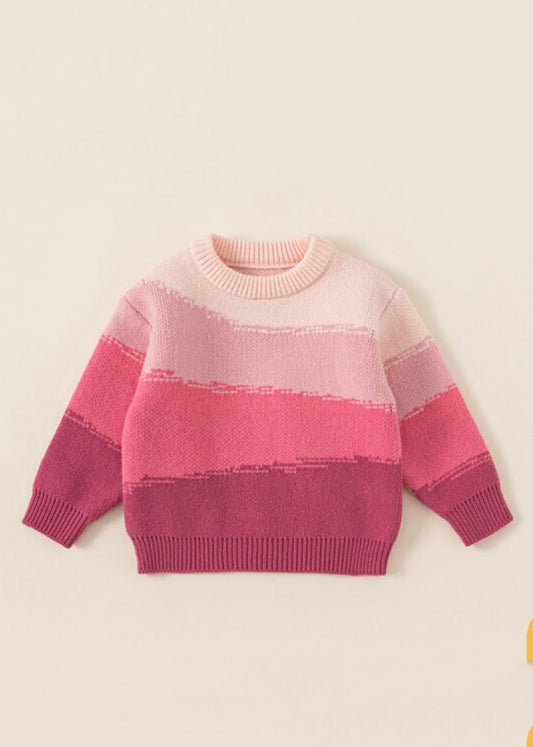 Pink O-neck Thick Cotton Knit Sweaters Spring Tp026