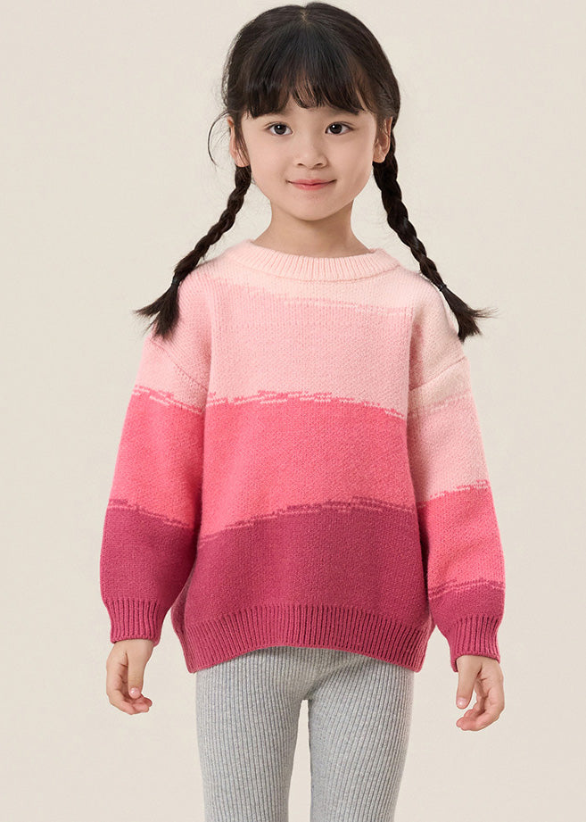 Pink O-neck Thick Cotton Knit Sweaters Spring Tp026