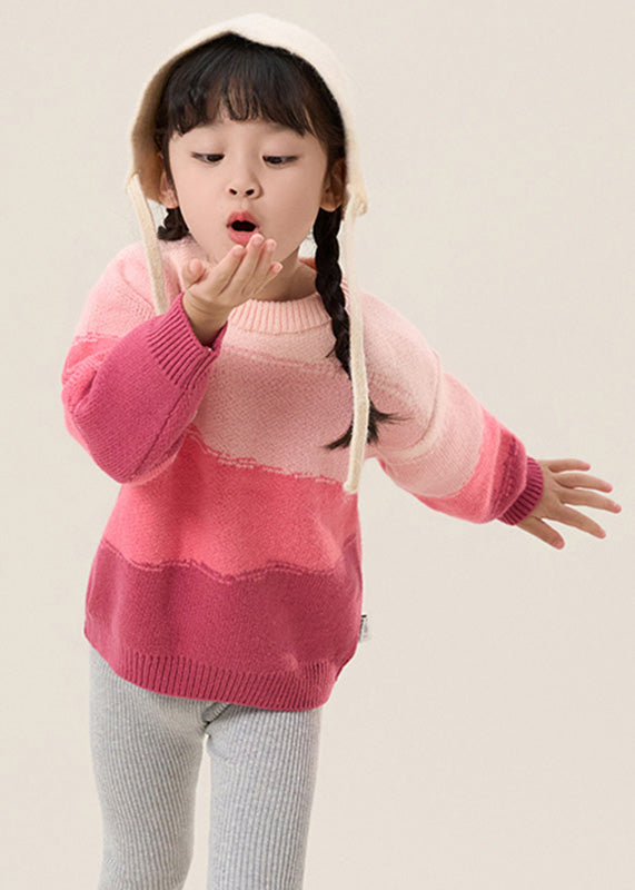 Pink O-neck Thick Cotton Knit Sweaters Spring Tp026
