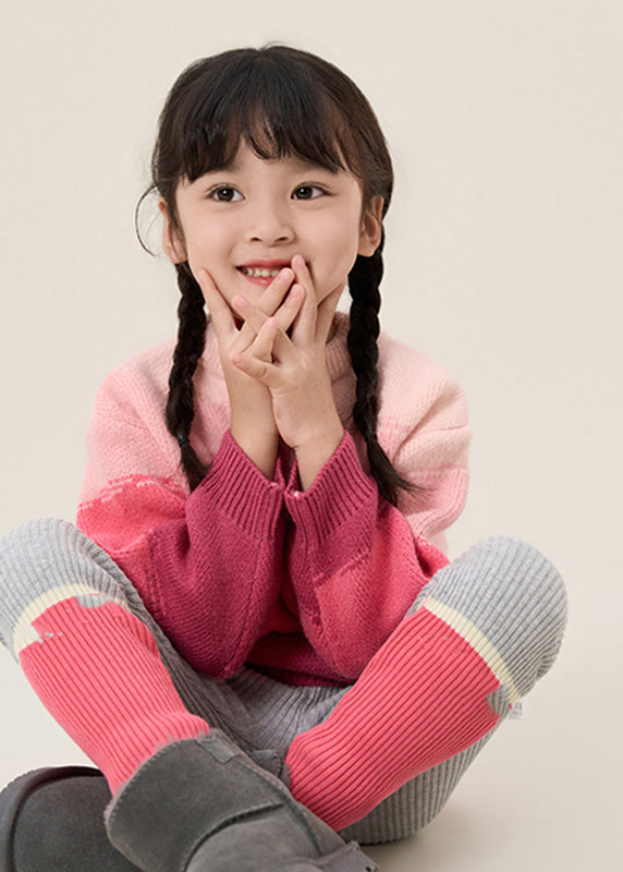 Pink O-neck Thick Cotton Knit Sweaters Spring Tp026