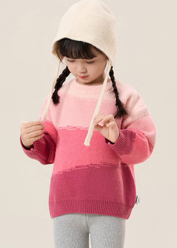 Pink O-neck Thick Cotton Knit Sweaters Spring Tp026