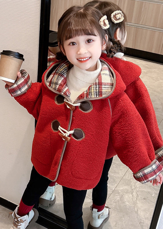 Green Patchwork Button Kids Hooded Coat Winter Wl027