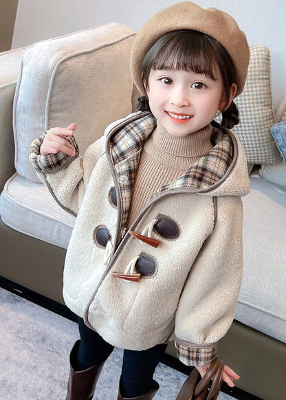 Green Patchwork Button Kids Hooded Coat Winter Wl027