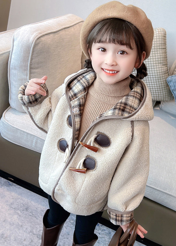 Green Patchwork Button Kids Hooded Coat Winter Wl027