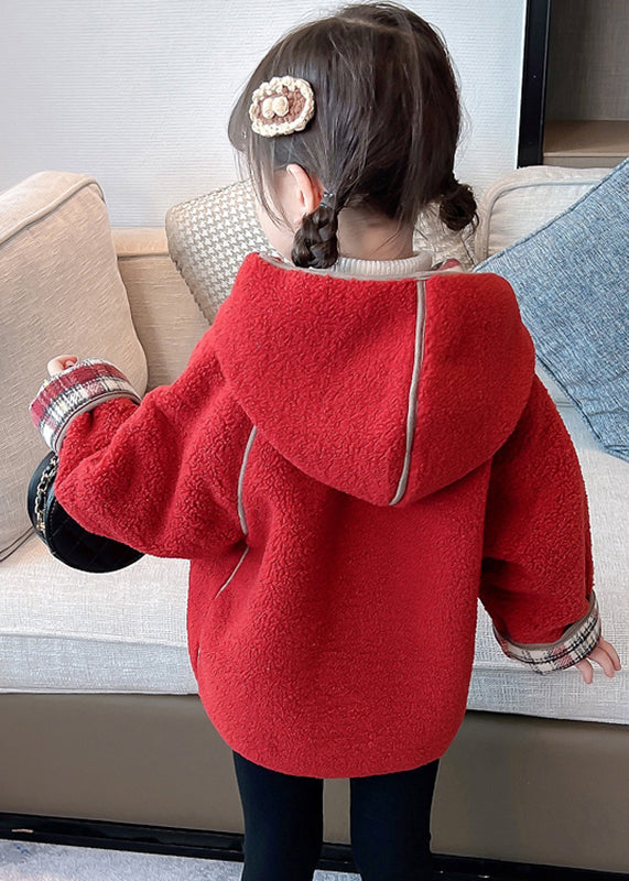 Green Patchwork Button Kids Hooded Coat Winter Wl027