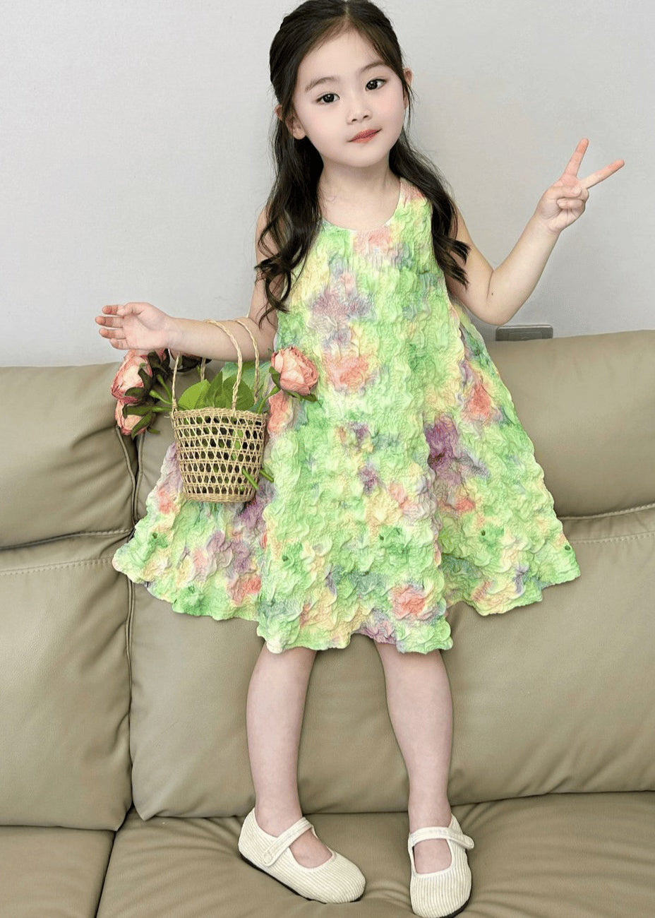 Green Print Long Dress Sleeveless Ew025