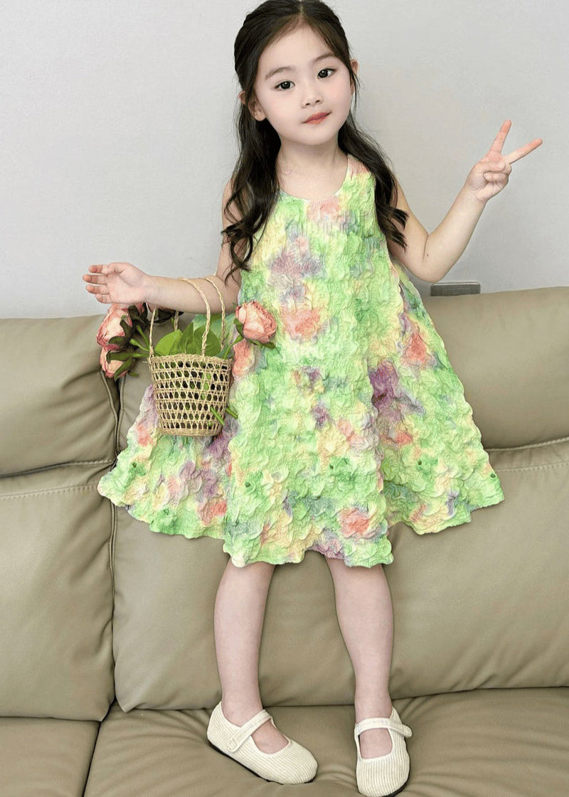 Green Print Long Dress Sleeveless Ew025