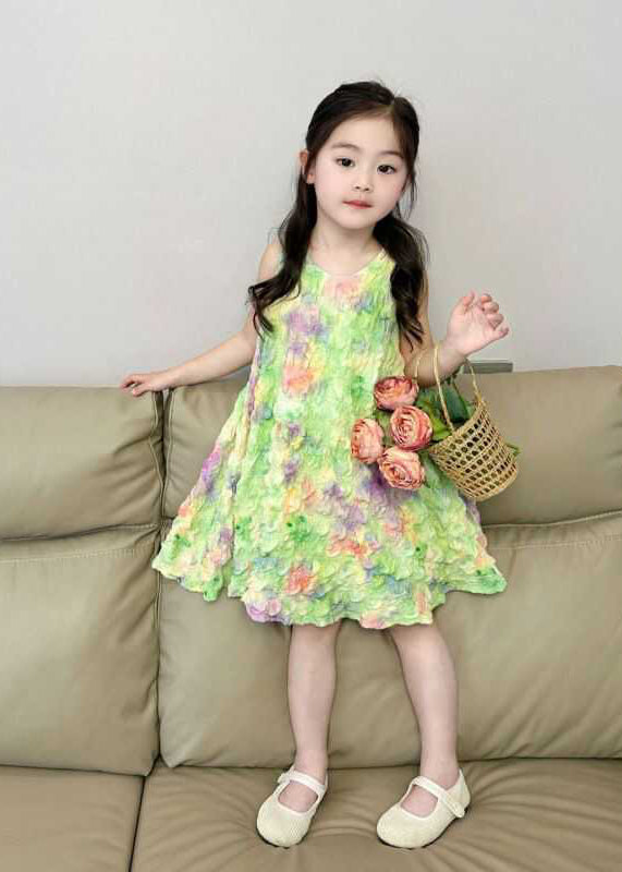 Green Print Long Dress Sleeveless Ew025