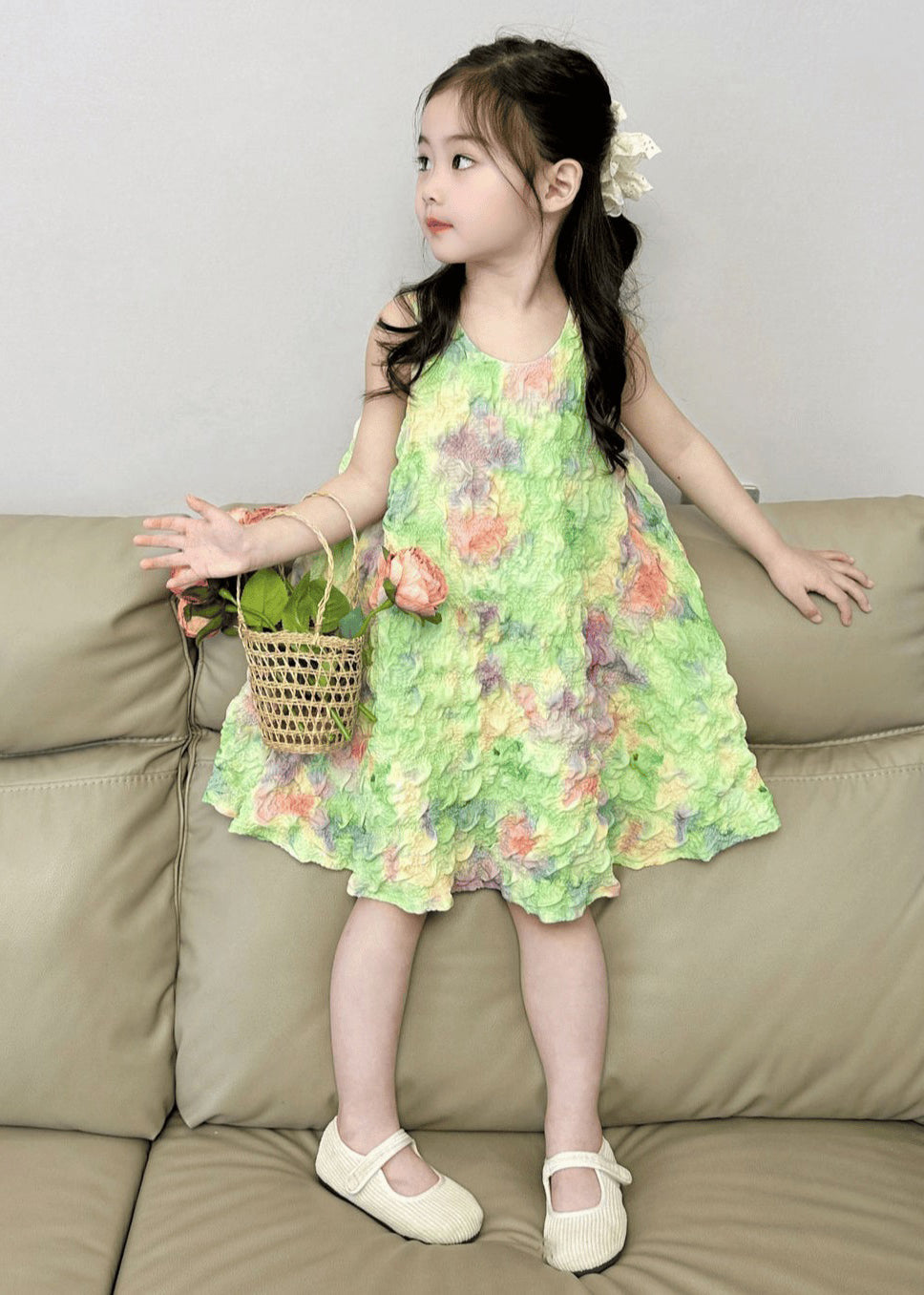 Green Print Long Dress Sleeveless Ew025