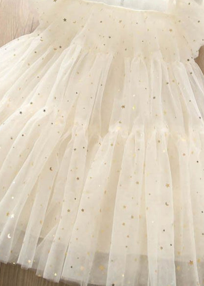 Light Green O-neck Sequins Tulle Kids Long Dress Short Sleeve Ew010