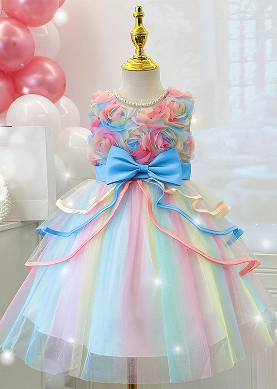 Pink O-neck Bow Tulle Maxi Dresses Summer Ye013