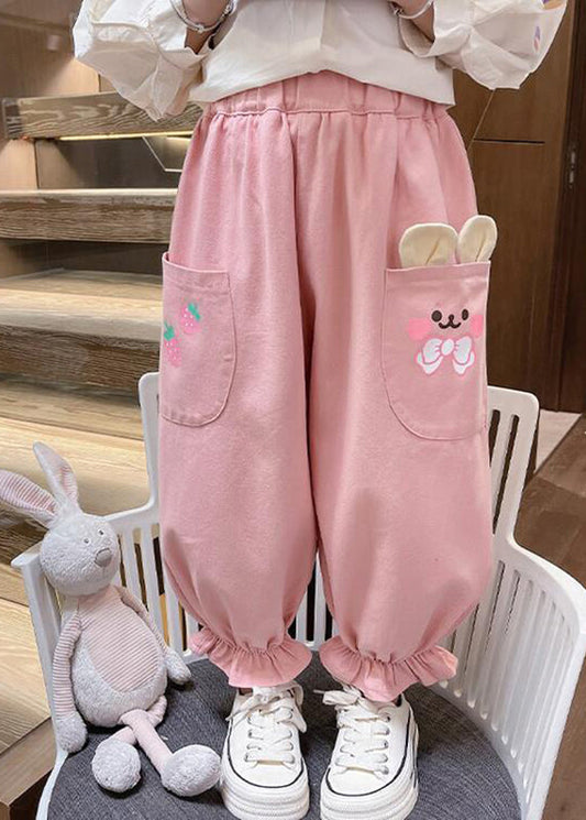 Pink Pockets Patchwork Kids Lantern Pants Spring Tv001