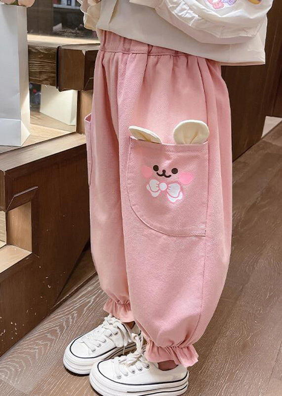 Pink Pockets Patchwork Kids Lantern Pants Spring Tv001