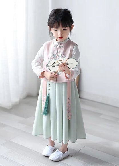 Waistcoat Collar Stand Chiffon Pink and Dress Long