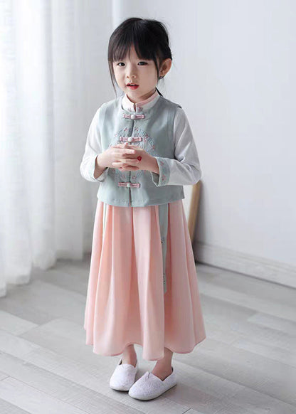 Waistcoat Collar Stand Chiffon Pink and Dress Long
