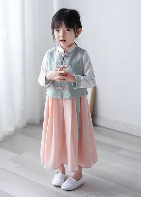 Waistcoat Collar Stand Chiffon Pink and Dress Long