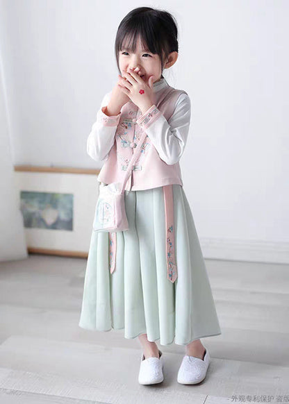 Waistcoat Collar Stand Chiffon Pink and Dress Long